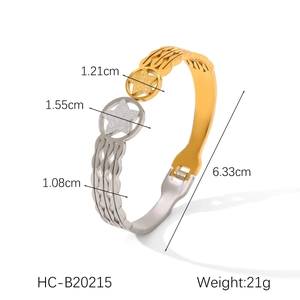 Détails du bracelet étoile bicolore en acier inoxydable avec dimensions et mécanisme
