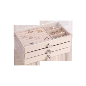 Three-tier acrylic jewelry box with velvet drawers for rings and earrings storage