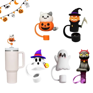Halloween Silicone Straw Covers Dustproof Tips Caps Pumpkin Ghost Bat Reusable For Drinking Straws Party Decoration