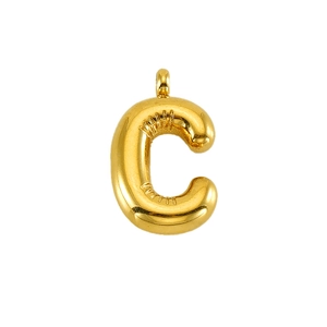 Detailed view of the gold puffy 3D balloon initial C pendant with a metallic finish