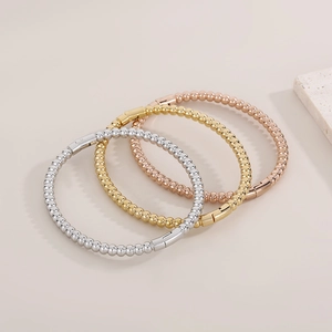 Polished 18K gold plated beaded bamboo style bracelets in gold, silver and rose gold finishes