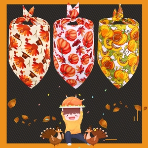 Détails des bandanas pour chiens avec motifs de dinde et citrouille pour Thanksgiving