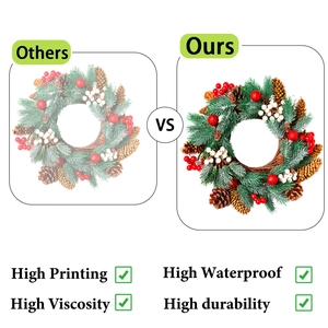 Detail of waterproof Christmas wreath window sticker with high quality pine cone print