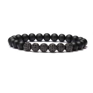 Herrenarmband aus matt schwarzen Perlen mit Mikro-Pave-Zirkonia-Kugeln