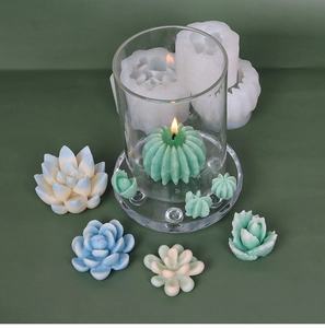 Dettaglio degli stampi in silicone per candele succulente e prodotti in cera
