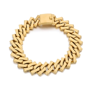 Bracelet gourmette 32mm en acier inoxydable doré mat avec maillons forme d'os