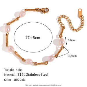 Detailed specs of 18K gold plated stainless steel bracelet with freshwater pearls