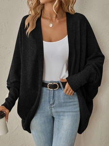 Cardigan in maglia nera da donna con apertura frontale, vestibilità ampia e trama