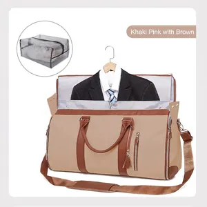 Kleidersack aus PU-Leder in Khaki-Rosa und Braun mit separatem Netzbeutel