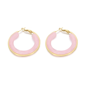 Summer candy colored resin hoop earrings with pink marble texture and gold plated trim
