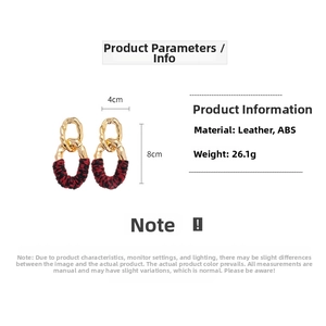 Detailed size specifications for leather and metal geometric oval drop earrings 4x8cm