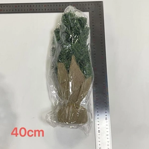 Detail view of 40cm mini artificial Christmas tree with burlap base and ruler measurement