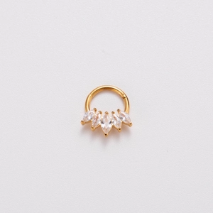 16G Gold Stainless Steel Hoop with Five Teardrop Zircons for Nose or Cartilage