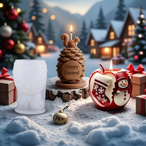 DIY Silikonform für Weihnachts-Apfel und Eichhörnchen-Kerzen in winterlicher Schneekulisse