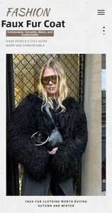 Close-up of black faux fur jacket material texture and long sleeve lapel design