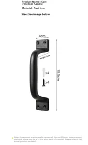 Detail of matte black cast iron door handle set with mounting screws and wall anchors