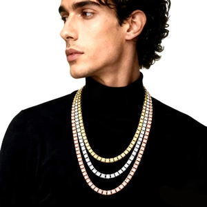 Three men's hip hop tennis necklaces in gold silver and rose gold with shiny diamonds