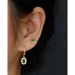 925 silver gold-plated square green zircon stud and oval drop earrings for women