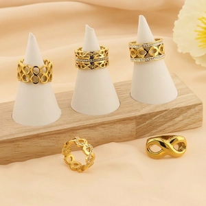 Hollow Out Infinity Heart Ring Stainless Steel Gold Plated Rhinestone Commuter Fashion Jewelry For Women