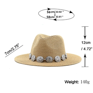 Khaki Panama straw hat for men with sun flower metal trim and flat wide brim