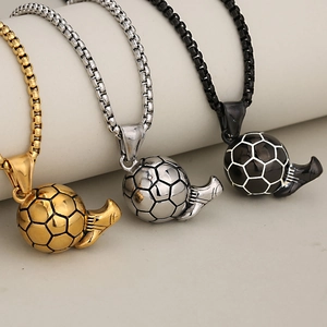 Men's stainless steel football and cleat pendants in gold silver and black box chain