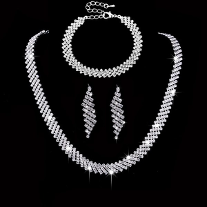 Set gioielli da sposa argento con collana, bracciale e orecchini in strass brillanti