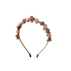 Elegant floral fabric headband with pink and beige silk flowers for a French vintage look