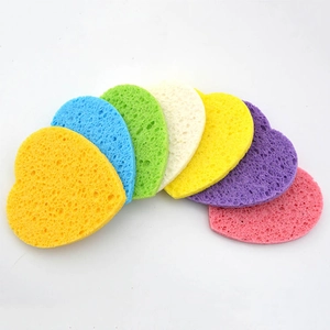 Colorful heart-shaped wood pulp sponge set for gentle face cleaning and exfoliation