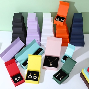 Magnetic flip-top jewelry gift boxes in various colors and sizes with velvet lining