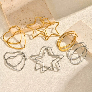 Stainless Steel Geometric Hoop Earrings Heart Star Oval Shaped High Polished Vintage Minimalist Fashion Jewelry For Women