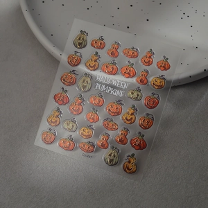 3D embossed Halloween pumpkin nail stickers with gold foil Jack-o'-lantern patterns