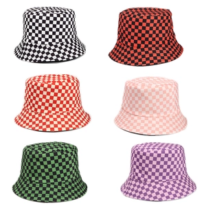 Checkerboard Print Reversible Bucket Hat Cotton Polyester Sun Protection Outdoor Casual Fashion Unisex Flat Top