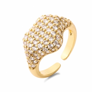 Close-up of 18K gold plated ring featuring micro-pave cubic zirconia and adjustable band