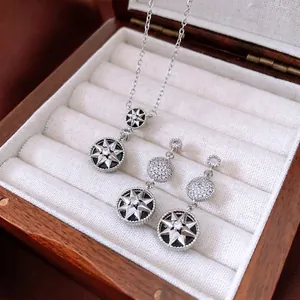 Parure de bijoux vintage en argent avec collier étoile boussole et boucles d'oreilles