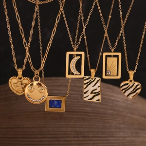 18K gold plated stainless steel necklaces with heart and geometric pendants set