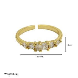 18K gold-plated adjustable ring with multi-shape emerald and pear cut clear zircons