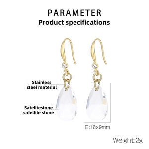 Détails des paramètres pour boucles d'oreilles gouttes en acier doré et pierre satellite