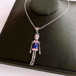 Vintage stainless steel skull doll pendant necklace with colorful enamel finish