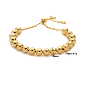 Verstellbares 8mm goldene Kugelarmband mit Gleitverschluss und poliertem Metall