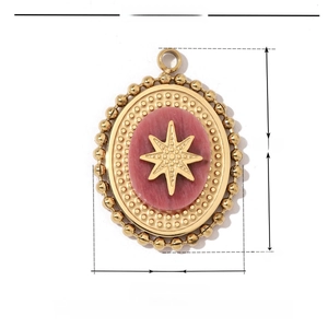 Dimensions du pendentif ovale en pierre naturelle rose avec étoile en acier inoxydable