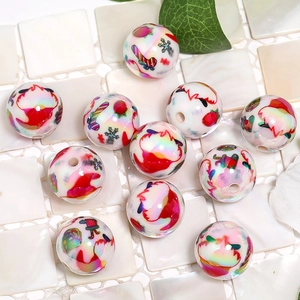 Colorful Santa Claus print acrylic beads with iridescent finish for DIY jewelry crafts