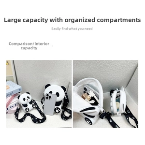 Detailed comparison of cute panda silicone bags showing sizes and internal storage capacity