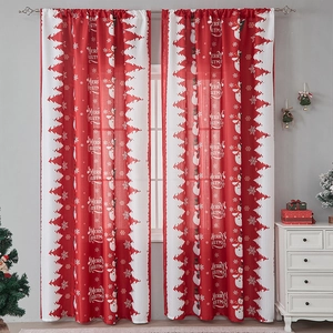 Christmas Curtain Polyester Printed Snowman Snowflake Semi Shading Window Drapes For Living Room Bedroom Holiday Home