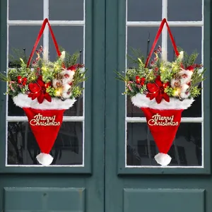 Luminous Christmas hat wall hanging with LED lights, greenery and Merry Christmas text