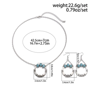 Size specifications for the bohemian heart necklace and turquoise earring set