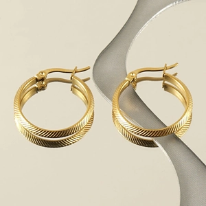 Minimalist 18k gold plated stainless steel hoop earrings with textured spiral design