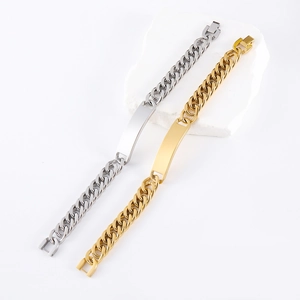 Polished gold and silver stainless steel ID curb chain bracelets for men and women