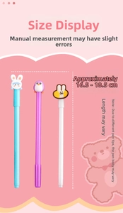 Detailed size measurement of cute cartoon gel pens ranging from 16.5cm to 18.5cm long