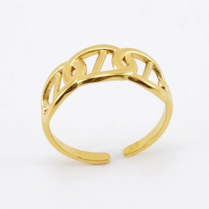 Hollow geometric 18K gold plated stainless steel ring with modern spiral design