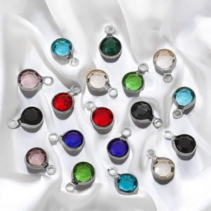 Colorful round crystal connectors in stainless steel frames for DIY jewelry making